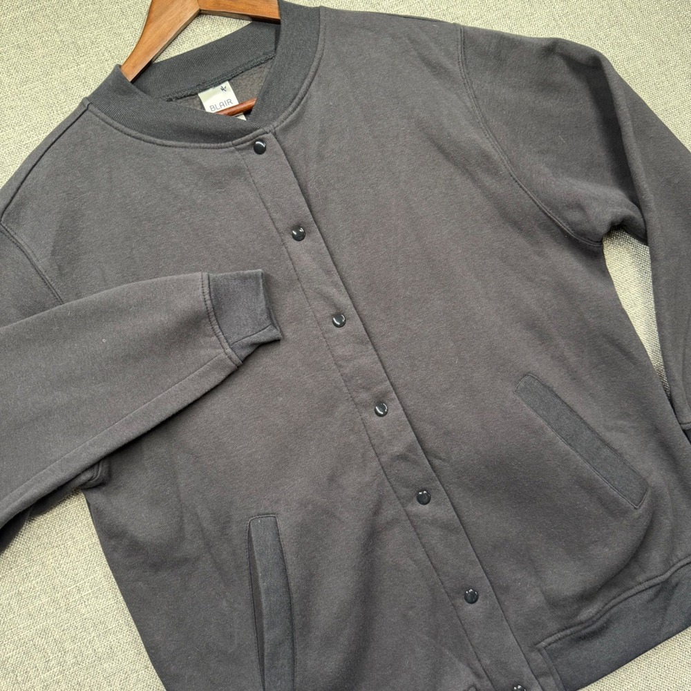 Blair Womens Petite Medium Gray Snap Front Bomber Sweatshirt Jacket